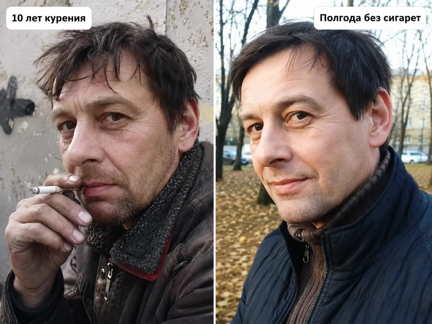 Дмитрий до отказа от сигарет и спустя полгода без них
